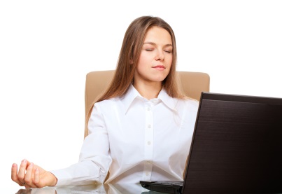 Woman meditation in the office workplace
