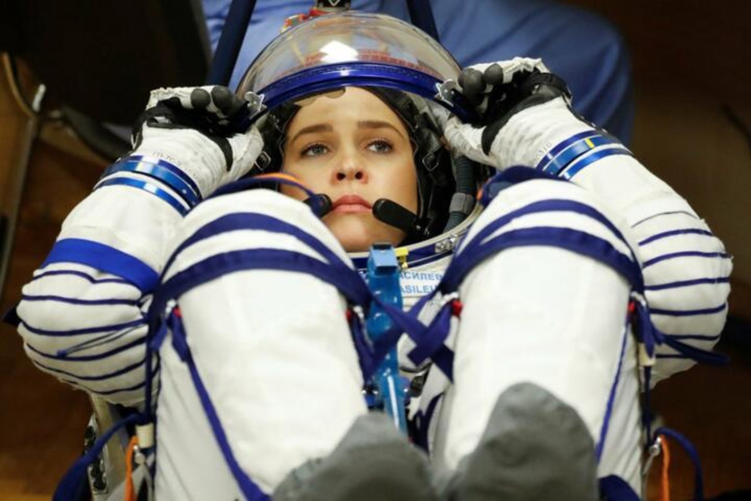 Участница космического полета Марина Василевская незадолго до запуска на Международную космическую станцию на космодроме Байконур, Казахстан, 23 марта 2024 года. Фото: Reuters