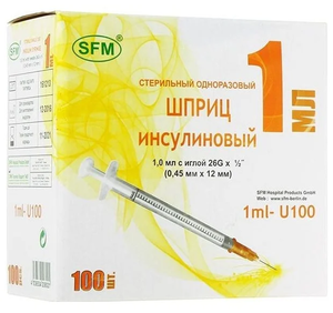 SFM Шприц инсулиновый 3-х компонентный U-100 1 мл 100 шт