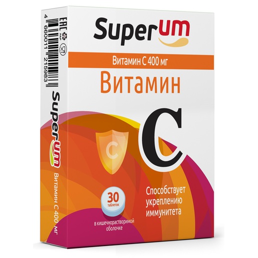 Superum Витамин С Таблетки 400 мг 30 шт