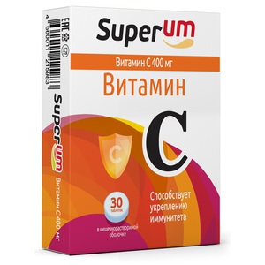 Superum Витамин С Таблетки 400 мг 30 шт цена и фото