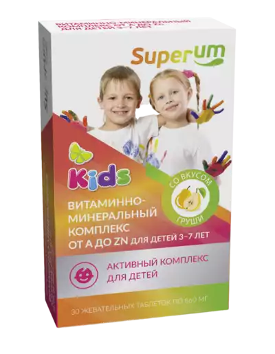 Superum Kids Витаминно-минеральный комплекс от А до Zn для детей 3-7 лет Таблетки жевательные 30 шт