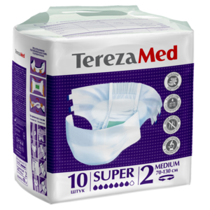 TerezaMed Super Подгузники для взрослых размер 2 (M) 10 шт дейли подгузники для взр с тяжелой степенью недержания супер смал 10