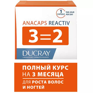 Ducray Anacaps Reactiv Капсулы для волос и кожи головы 90 шт капсулы для волос и кожи головы аnacaps tri activ complement alimentaire no30 22 5г капсулы 1шт
