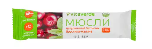 Vitaverde Батончик мюсли без сахара малина-брусника 30 г