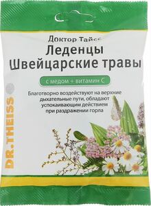 цена Доктор Тайсс Леденцы Швейцарские травы с медом + витамин C 75 г