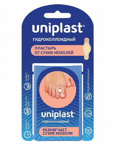 Uniplast Лейкопластырь гидроколлоидный от сухих мозолей 17 х 48 мм 10 шт цена и фото