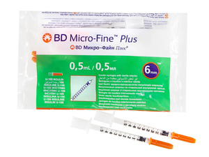Шприц инсулиновый BD Micro-Fine Plus 0,5 мл U-100 0,25 мм (31G) х 6 мм 10 шт bd micro fine plus шприц инсулиновый u 100 1 мл 0 25 мм 31g х 6 мм 10 шт