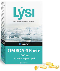 Lysi Омега-3 Форте 1000 мг Капсулы 32 шт омега 3 1200мг 300 капсул carlson labs super omega 3 gems добавка для сердца сосудов суставов мозга рыбий жир для взрослых мужчин и женщин