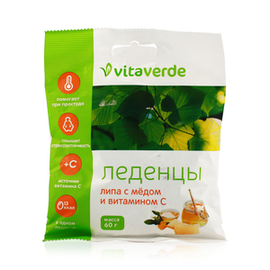 Vitaverde Леденцы липа с медом и витамином C 60 г карамель леденцовая виталор женьшень витамин с 60г
