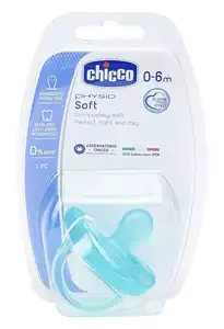 Chicco Physio Soft Пустышка анатомическая силиконовая для новорожденных 0-6 месяцев голубая