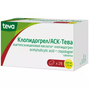 Клопидогрел/АСК-Тева Таблетки 100 мг + 75 мг 28 шт