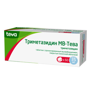 Триметазидин MB-Тева Таблетки пролонгированного действия покрытые пленочной оболочкой 35 мг 60 шт триметазидин тева мв таб по 35мг 60