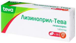 Лизиноприл-Тева Таблетки 20 мг 30 шт лизиноприл алси таблетки 20 мг 30