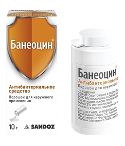 Банеоцин Порошок для наружного применения 250 МЕ/г + 5000 МЕ/г 10 г банеоцин 250 ме 5000 ме г 20 г мазь