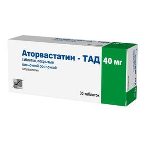 Аторвастатин-ТАД Таблетки покрытые оболочкой 40 мг 30 шт лортенза таблетки покрытые пленочной оболочкой 10 мг 100 мг 30 шт