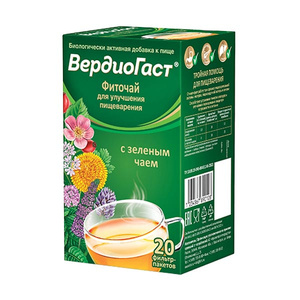 Вердиогаст Фиточай для улучшения пищеварения с зелёным чаем фильтр-пакеты 1,5 г 20 шт