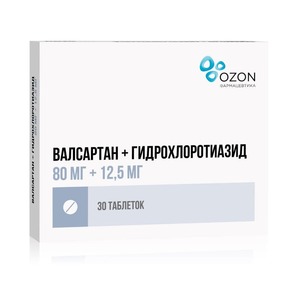 Валсартан-Гидрохлоротиазид Таблетки 80 мг+12,5 мг 30 шт