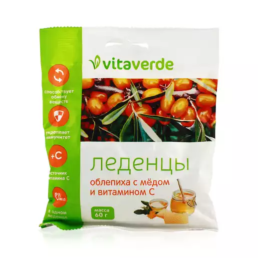 Vitaverde Леденцы облепиха с медом и витамином С 60 г