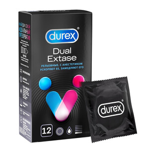 Durex Dual Extase Презервативы 12 шт набор durex дюрекс презервативы гладкие сlassic 3шт презервативы с анестетиком рельефные dual extase 3шт