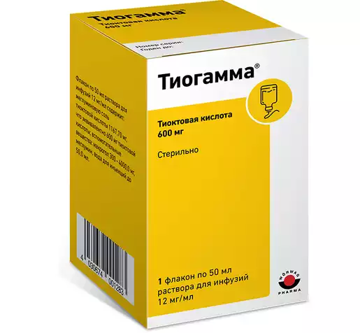 Тиогамма Раствор для инфузий 12 мг/мл 50 мл флаконы 1 шт