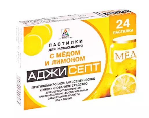 Аджисепт Пастилки для рассасывания  мед-лимон 24 шт