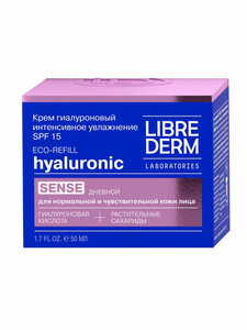 Librederm Eco-refill Гиалуроновый крем интенсивное увлажнение SPF15 дневной для нормальной и чувствительной кожи 50 мл