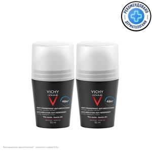 Vichy Набор дуопак homme мужской Дезодорант для чувствительной кожи 48 ч 50 мл х2 (-50% на 2-й продукт) vichy дезодорант шарик deodorants антиперспирант 48 часов для чувствительной кожи 50 мл