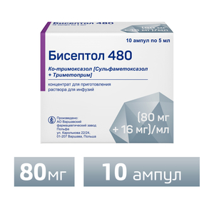 Бисептол 480 Концентрат для приготовления раствора для инфузий 5 мл Ампулы 10 шт винпоцетин концентрат для приготовления раствора для инфузий 5 мг мл ампулы 2 мл 10 шт