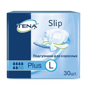 Tena Slip Plus Подгузники для взрослых размер L 30 шт tena slip plus подгузники для взрослых дышащие размер m 10 шт
