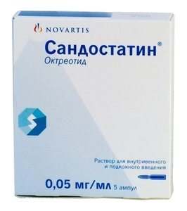 Сандостатин Раствор внутривенно подкожного введения 0,05 мг/мл 1 мл 5 шт
