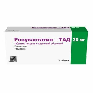 Розувастатин-ТАД Таблетки покрытые пленочной оболочкой 20 мг 30 шт розувастатин тад таблетки покрытые пленочной оболочкой 20 мг 30 шт
