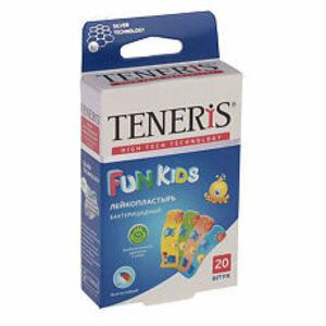 Teneris Kids Пластырь бактерицидный с ионами серебра на полимерной основе с рисунками 20 шт пластырь teneris аква 20 шт