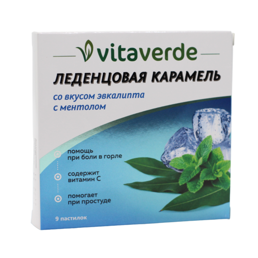 Vitaverde Карамель леденцовая со вкусом эвкалипт с ментолом 9 шт