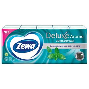 Zeva Delux платки носовые ментол 10х10 10 шт платки бумажные zewa делюкс 3 слоя