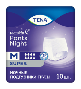 Tena Pants Night Super Подгузники-трусы для взрослых ночные размер M 10 шт подгузники трусы панс найт супер tena тена р l 10шт