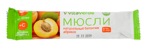 Vitaverde Батончик мюсли без сахара абрикос 30 г джем fitactive абрикос без сахара 200 г