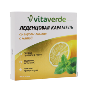 Vitaverde Леденцовая карамель со вкусом лимона с мятой 9 шт карамель леденцовая с витамином с ледяная свежесть бобс 3 5г 10шт
