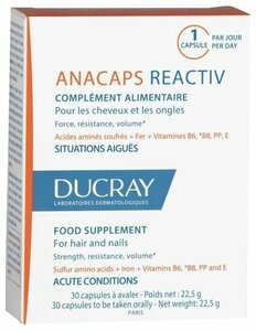 Ducray anacaps reactiv для волос и ногтей Капсулы 30 шт ducray anacaps reactiv биологически активная добавка к пище для волос и кожи головы 30