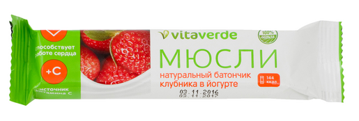 Vitaverde батончик мюсли в йогурте клубника 30 г