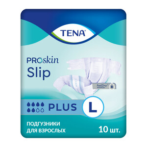 цена Tena Slip Plus Подгузники для взрослых дышащие размер L 10 шт