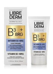 Librederm Dermatology BRG+витамин В3 осветляющий крем от пигментных пятен для лица и тела 50 мл антивозрастной крем librederm mezolux для рук от пигментных пятен 50 мл