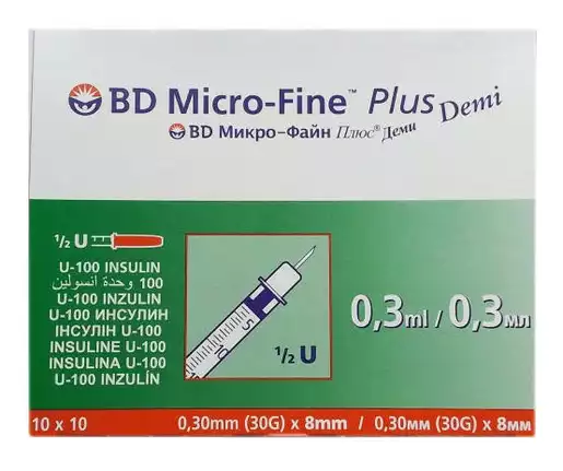 Micro-Fine Plus Demi Шприц инсулиновый 0,3 мл U-100 30G 100 шт