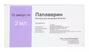 Папаверин Раствор для инъекций 2% 20 мг/мл 2 мл 10 шт