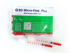 Шприц инсулиновый BD Micro-Fine Plus 1мл/U-40 30G 0,30мм x 8мм 10 шт bd micro fine plus шприц инсулиновый u 100 1 мл 0 25 мм 31g х 6 мм 10 шт