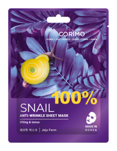 цена Corimo Маска тканевая для лица сокращение морщин 100% snail 22 г