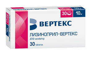 Лизиноприл-Вертекс Таблетки 10 мг 30 шт лизиноприл obl таблетки 10 мг 30 шт