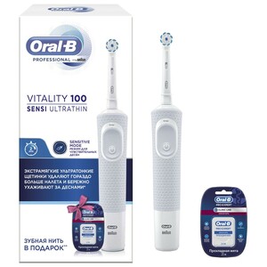 Oral-B Vitality D100 Щетка электрическая зубная + Нить зубная Pro-Expert Clinline прохладная мята 25 м интердентальный набор oral b орал би pro expert clinic line 1 шт