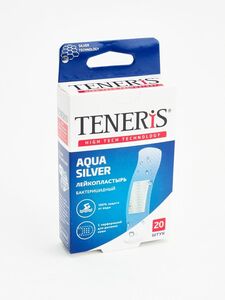 Teneris Aqua Silver Пластырь бактерицидный прозрачный полимерный 7,6см х 1,9см 20 шт.