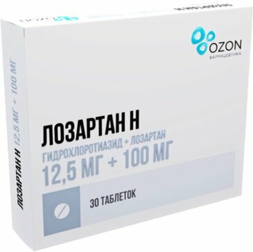 Лозартан Н Таблетки 12,5 мг + 100 мг 30 шт